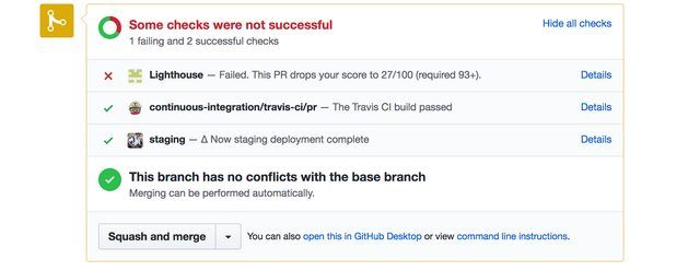 CI checks PR for lint, deploys and audits app performance