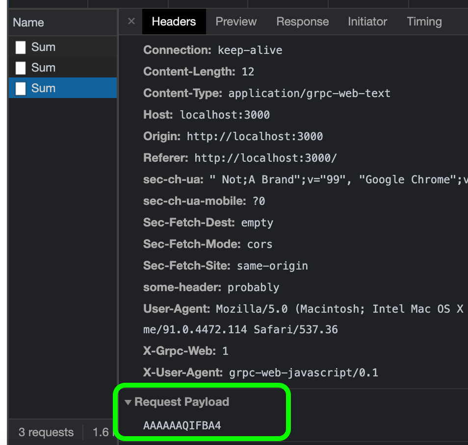 request payload of a grpc call